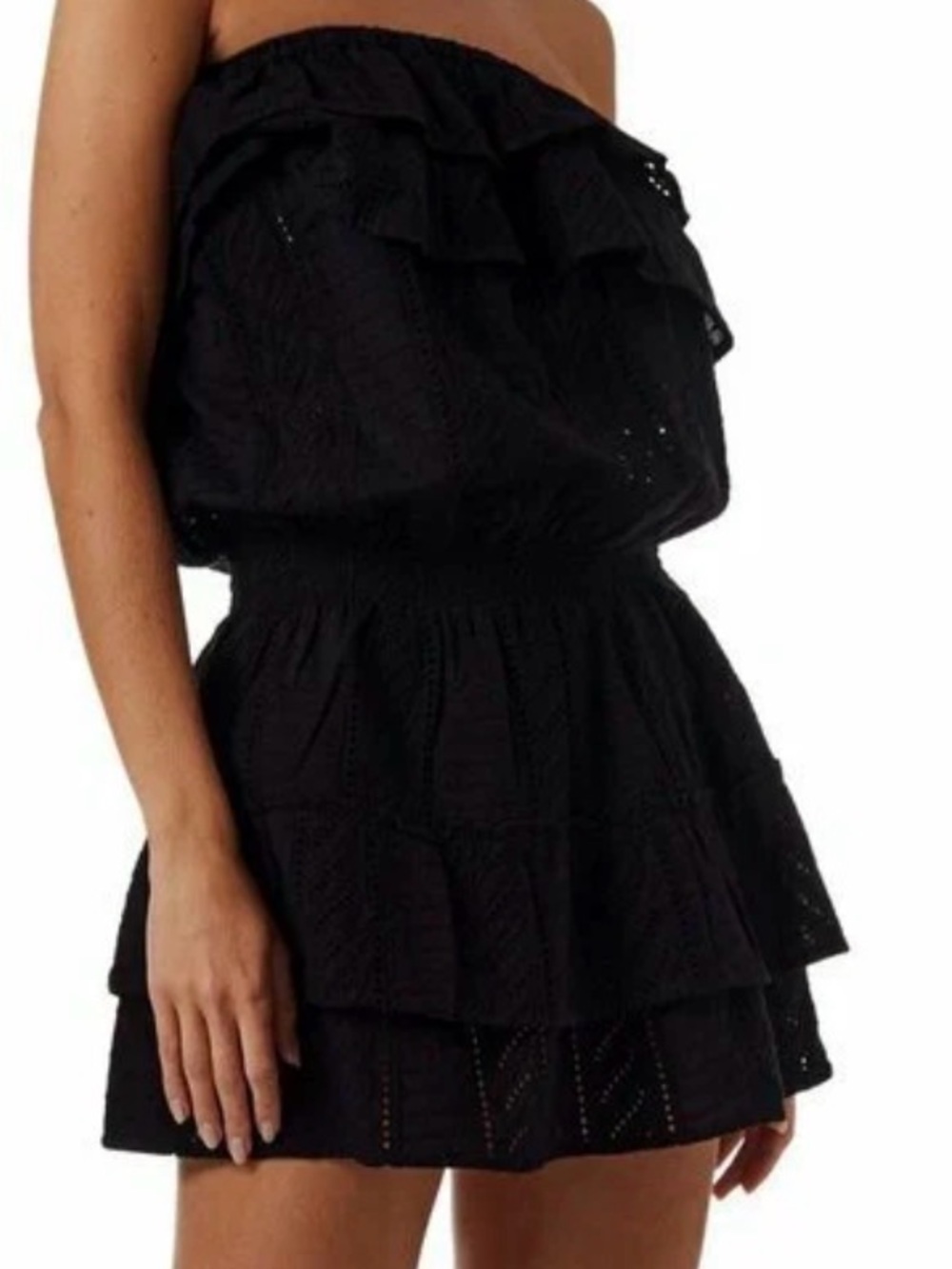 Melissa Odabash Black Strapless Ruffle Tiered Mini Dress